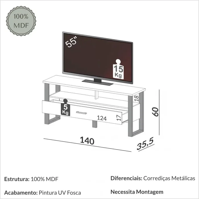 Rack para tv F41 140CM 100% MDF - Linea Factory en Madera natural - Muebles para TV, Uruguay | Balton, vista 4