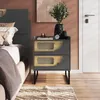 Mesa de Luz Dos Cajones Grafito Detalle Madera Clara y Rattan en Gris - Mesas de luz, Uruguay | Champagne Home, vista 2 de 3