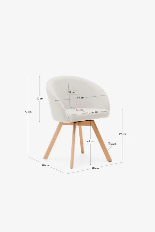 Silla giratoria Marvin - chenilla beige y patas de madera maciza de haya acabado natural en Beige - Sillas, Uruguay | Kavehome, vista 8
