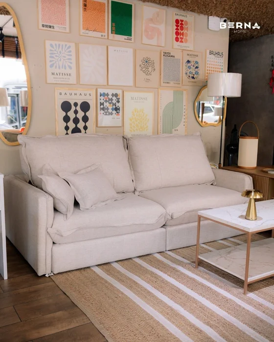 Sofá Ginebra 3 Cuerpos 220cm - Beige Lino en Madera natural - Sillones y sofás, Uruguay | Berna Home, vista 5