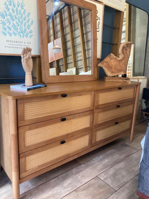 Cómoda Toulouse con Espejo - Seis Cajones / Madera Natural de Gomero en Madera natural - Cómodas, Uruguay | Berna Home, vista 8