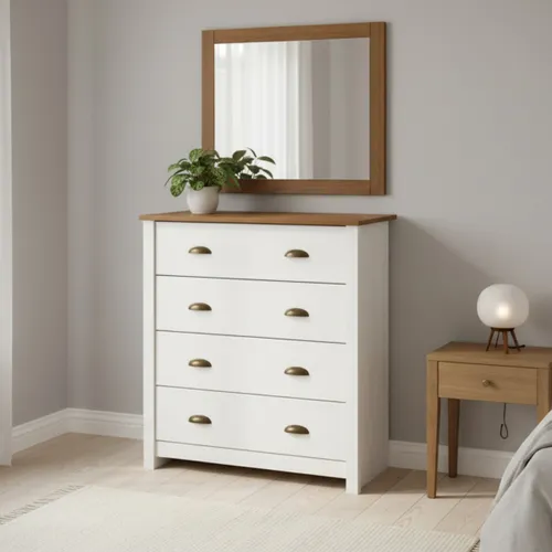 Cómoda 4 cajones - Madera maciza - Linea Colonial - Blanco en Blanco - Cómodas, Uruguay | Rústico Hogar