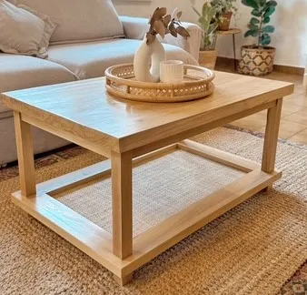 Mesa ratona con base de esterilla natural en Madera natural - Mesas de living, Uruguay | Decoramuss