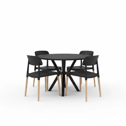 Juego de Comedor Mesa louvre negra + 4 Silla Belloch Negra - Sillas, Uruguay | Berna home