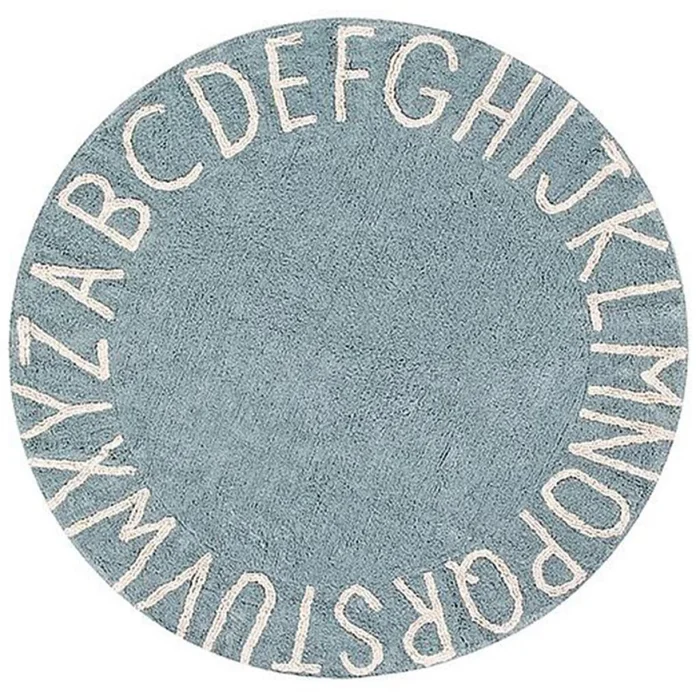 ALFOMBRA REDONDA POP 100CM CELESTE LETRAS en Celeste - Alfombras, Uruguay | Decohogar