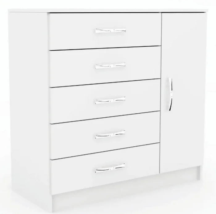 Comodas Cajoneras 5 cajones,1 puerta,Dormitorio Blanco 151 en Negro – Demolición – Blanco - Cómodas, Uruguay | Muebles Express