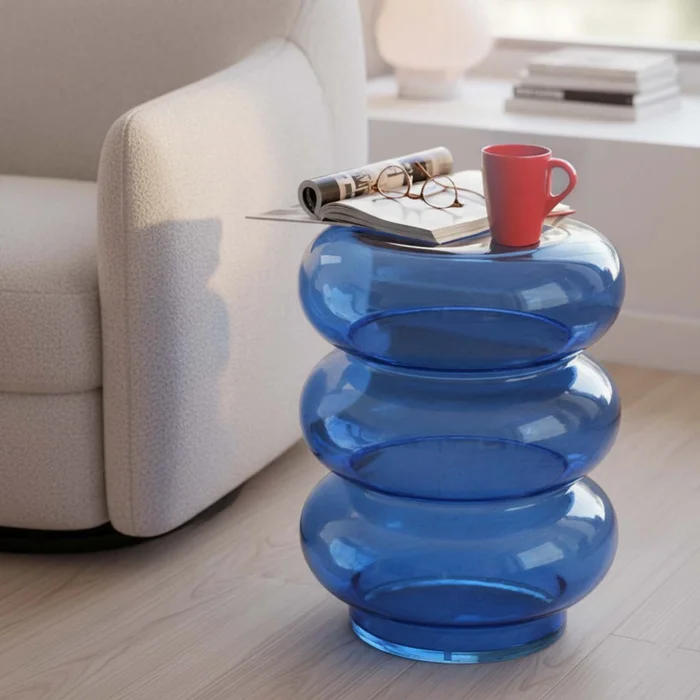 Mesa Lateral Vidrio Azul Celeste en Azul - Mesas de living, Uruguay | Divino