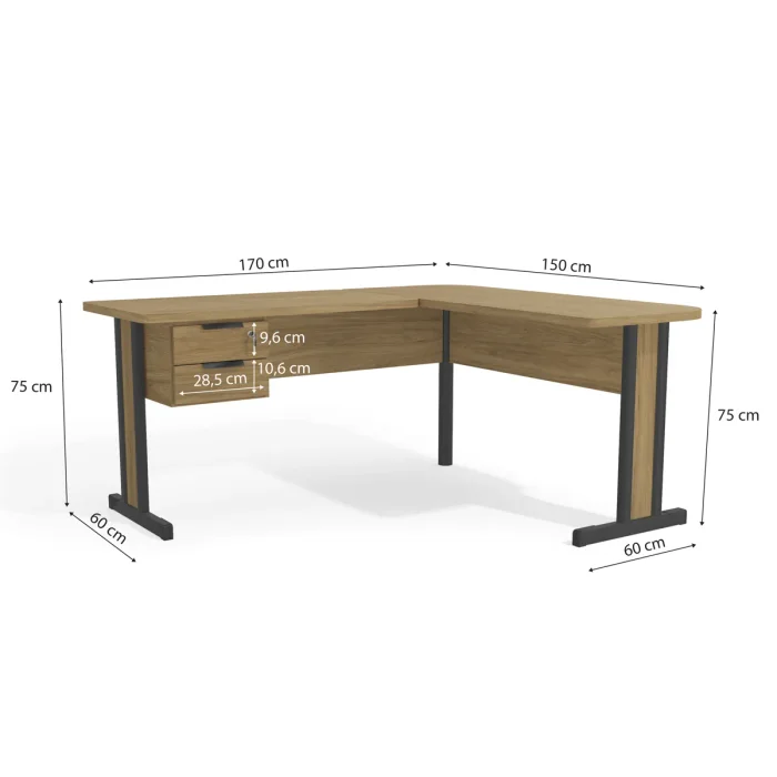 Escritorio Esquinero con 2 cajones – Versatil en Madera natural - Escritorios y sillas de escritorio, Uruguay | Delta Center, vista 2