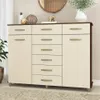 Comoda Cajonera de 8 cajones 2 puertas 1 perchero y 2 estantes internos para Dormitorio o Living - FE - Rustico / Champan en Beige - Cómodas, Uruguay | Mulata, vista 1 de 5