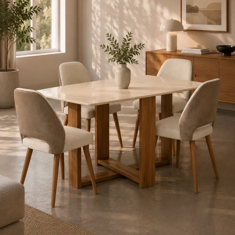 Combo de comedor Noma + 4 Sillas Kora en Beige - Mesas de comedor, Uruguay | Casa Brava