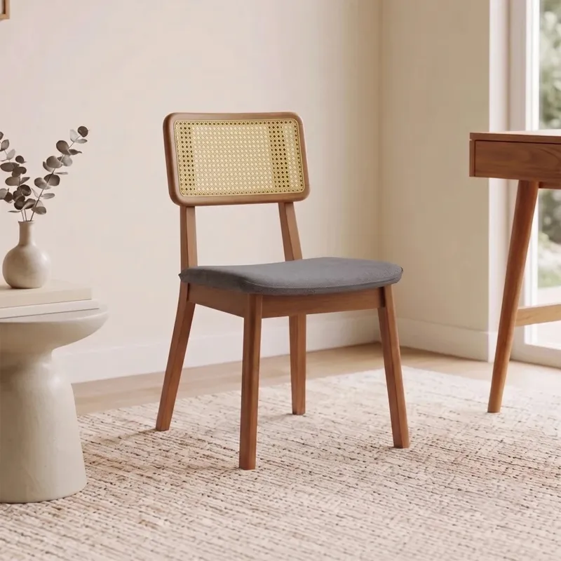 Silla de Comedor Classic Ratan - Línea Nevada - Lino Gris en Gris - Sillas, Uruguay | Ecowood