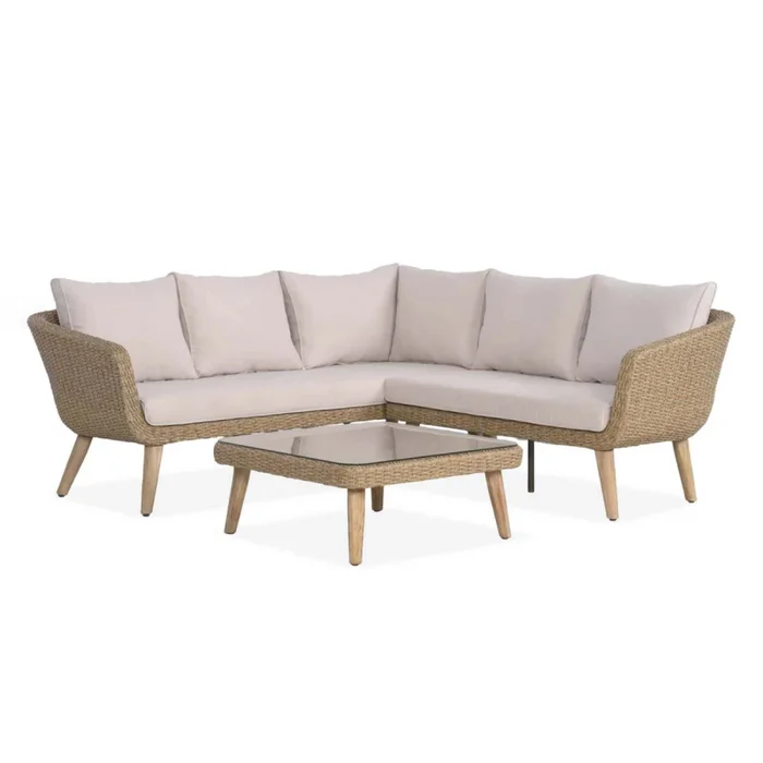 Set Esquinero Exterior Rattan-y-madera Natural-beige Toulouse en Madera natural - Muebles para el exterior, Uruguay | Divino, vista 2