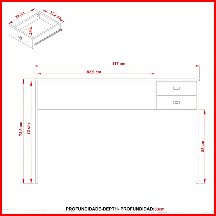 Escritorio 2 cajones – ME 4165 - Escritorios y sillas de escritorio, Uruguay | Punto Unión, vista 3
