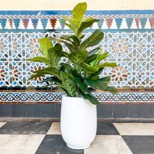 Maceta Mykonos cerámica Chica blanca/negra en Blanco - Macetas, Uruguay | Alta Gracia Deco