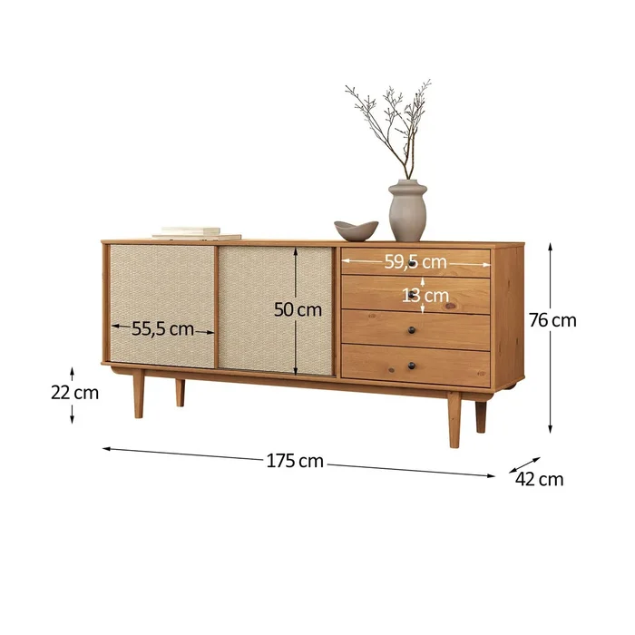 Aparador Buffet 175CM con Ratan Serena - Madera Maciza en Madera natural - Aparadores y recibidores, Uruguay | Balton, vista 5