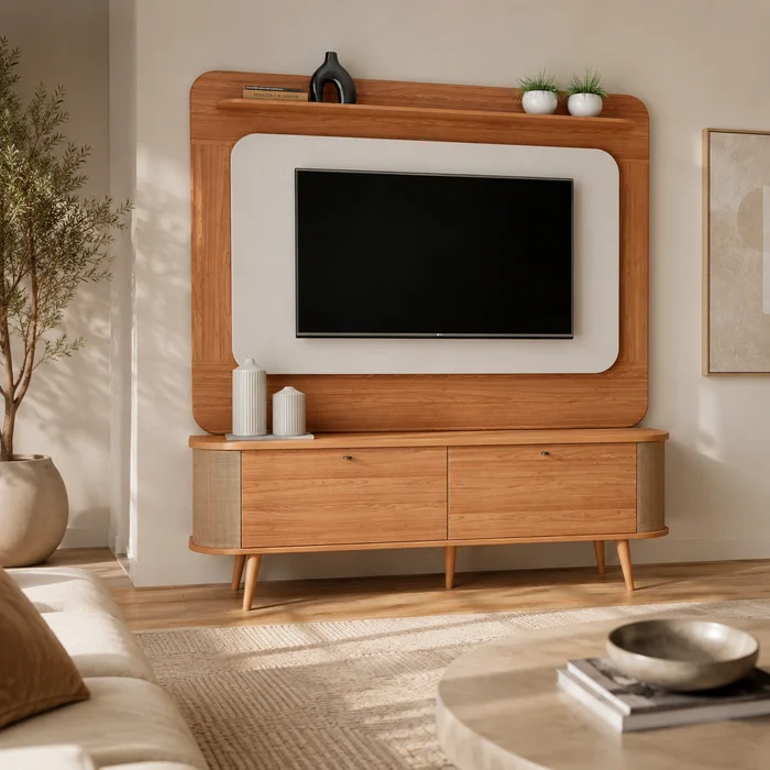 Panel + Rack TV Lima 1,80mt en Madera natural - Muebles para TV, Uruguay | Casa Brava