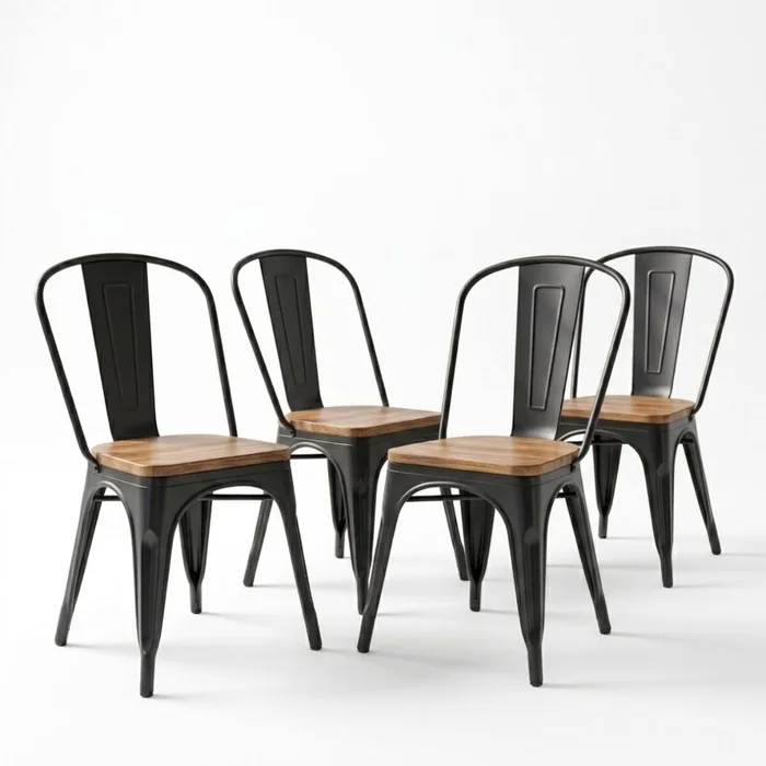Silla Tolix Pack 4 unidades Metálica Asiento En Madera - Negro en Negro - Sillas, Uruguay | Rústico Hogar, vista 2