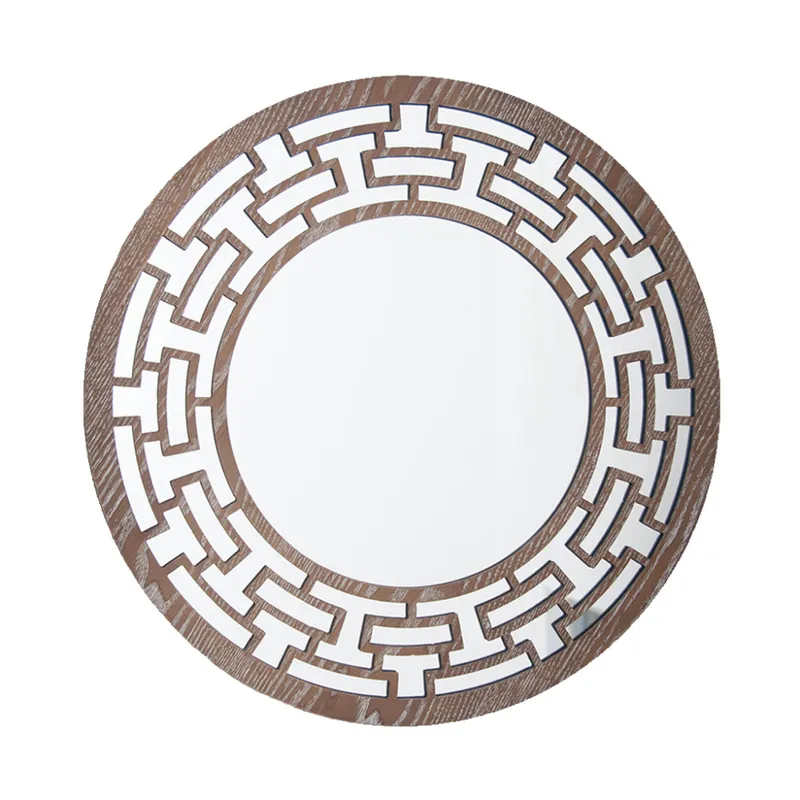 ESPEJO CIRCULAR MARCO C/DISEÑO ETNICO MADERA. D50CM en Madera natural - Espejos, Uruguay | Koz