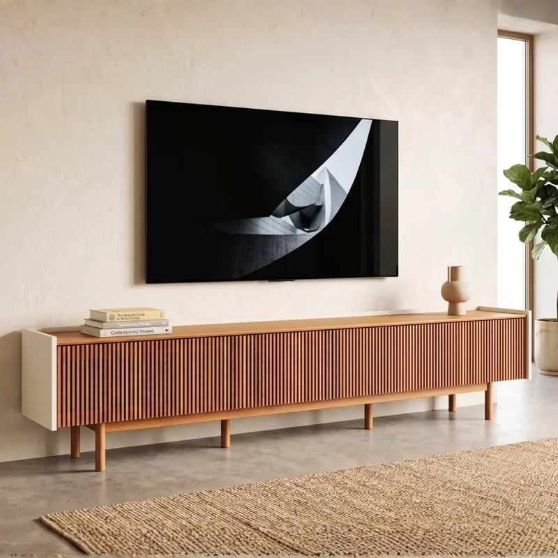 Rack de TV Dune Ripiado 2.6 - Línea Nevada - Blanco/Natural en Madera natural - Muebles para TV, Uruguay | Ecowood, vista 3