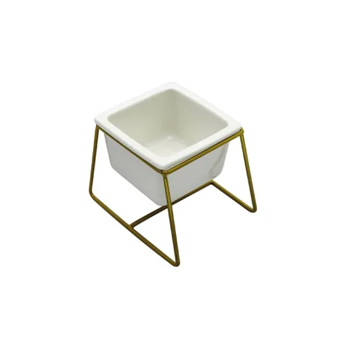 MACETA CERAMICA RECT. C/BASE 8x8x9CM BLANCO/DORADO en Blanco - Macetas, Uruguay | Koz