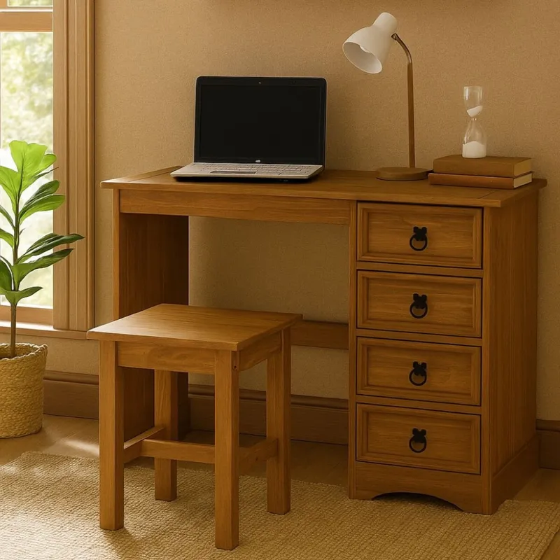 Escritorio 4 Cajónes Línea Naturale - Blanco/Roble en Multicolor - Escritorios, Uruguay | La Cueva Muebles