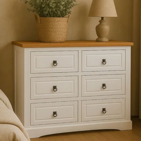 Cómoda 6 Cajones Línea Naturale - Blanco/Roble en Multicolor - Cómodas, Uruguay | La Cueva Muebles, vista 7