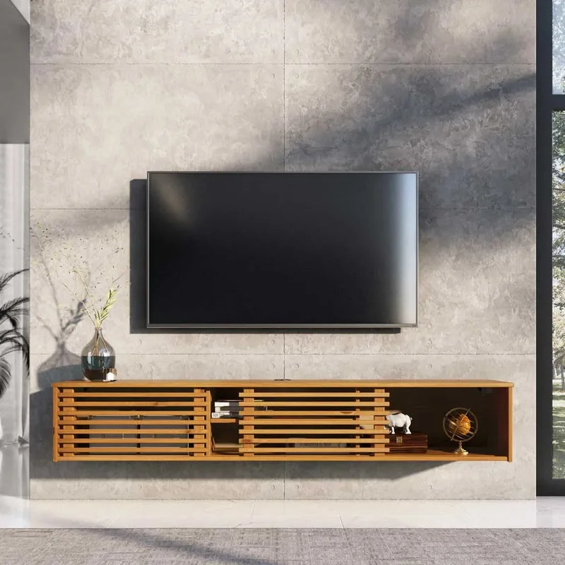 Rack Suspendido TV 175CM Ripado Riven - Madera Maciza en Madera natural - Muebles para TV, Uruguay | Balton, vista 8
