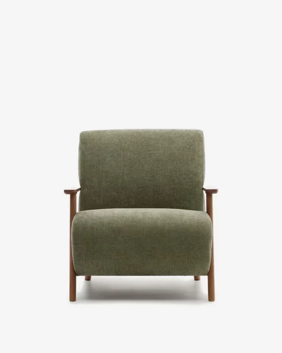 Butaca Meghan de chenilla - de chenilla verde y madera maciza de fresno con acabado nogal FSC Mix Credit en Beige - Butacas, banquetas y puffs, Uruguay | Kavehome, vista 7