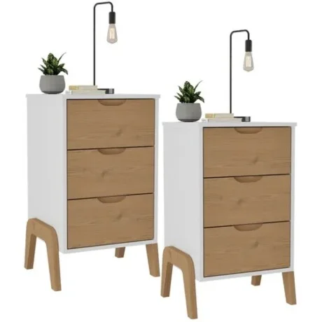 Promo 2 Mesa de luz 3 cajones veneza - Blanco/Miel en Multicolor - Mesas de luz, Uruguay | La Cueva Muebles, vista 9