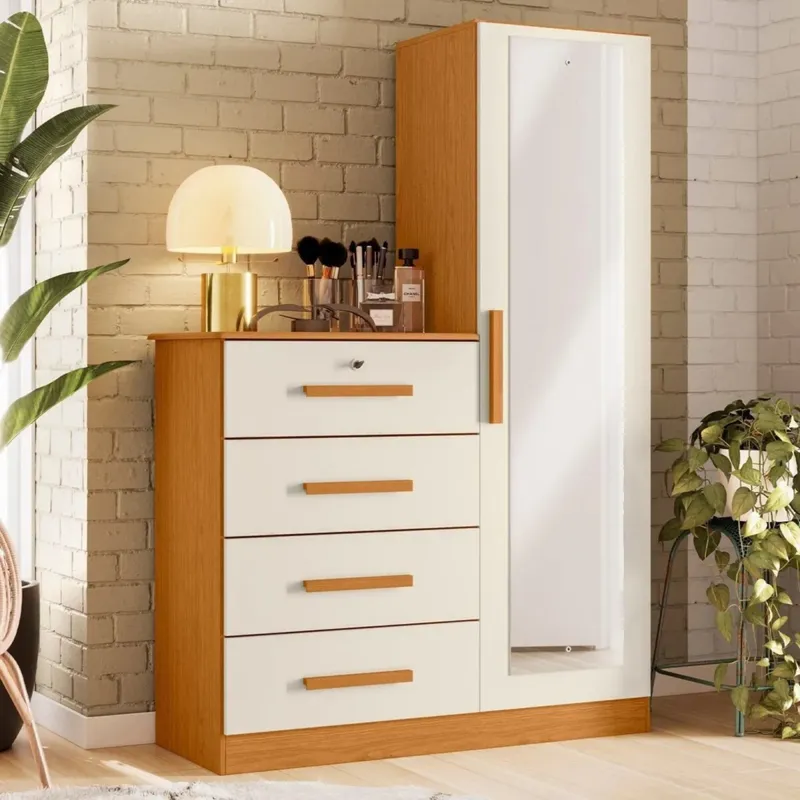 Cómoda 1 puerta 4 Cajones - Belize Plus - Marrón en Beige - Cómodas, Uruguay | Rústico Hogar