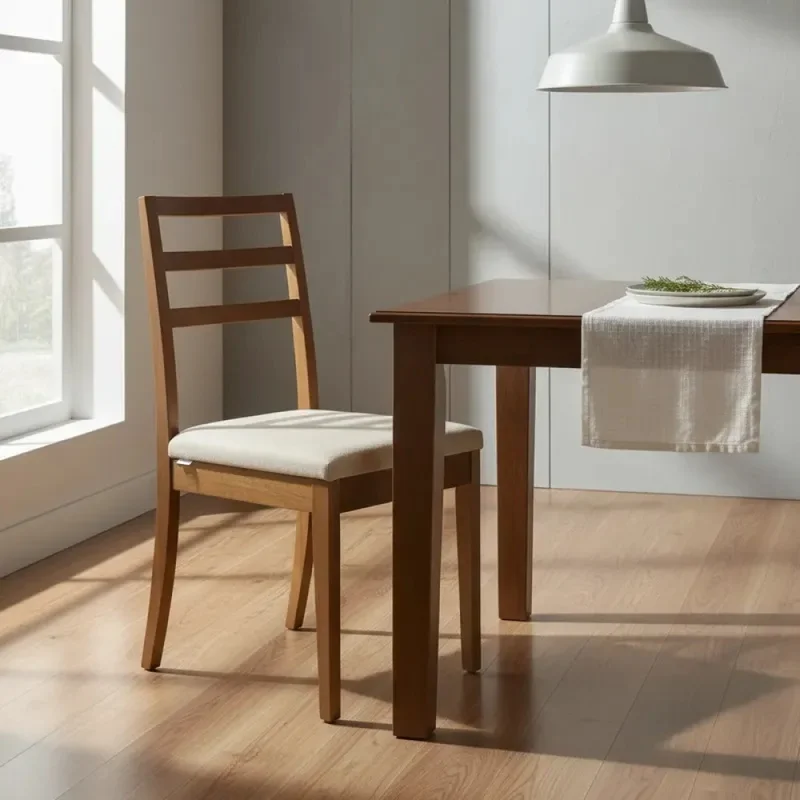SILLA BAJA - MADERA CLARA - TAPIZADO TELA BEIGE en Madera natural - Sillas, Uruguay | Champagne Home, vista 3