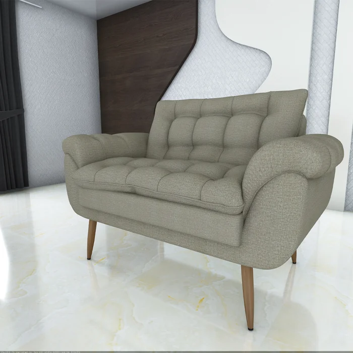 Sofa 2 Cuerpos Capitoneado Tapizado Tela Patas De Madera en Gris - Sillones y sofás, Uruguay | Soy Hogar, vista 3