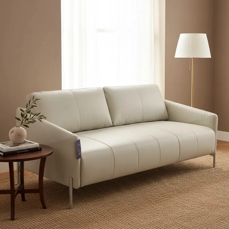 SOFA 2 CUERPOS - 100% CUERO - MODELO SANTIAGO - COLOR PERLA - PATAS CHAMPAGNE en Beige - Sillones y sofás, Uruguay | Champagne Home