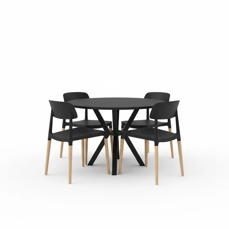Juego de Comedor Mesa louvre negra + 4 Silla Belloch Negra en Negro - Sillas, Uruguay | Berna home