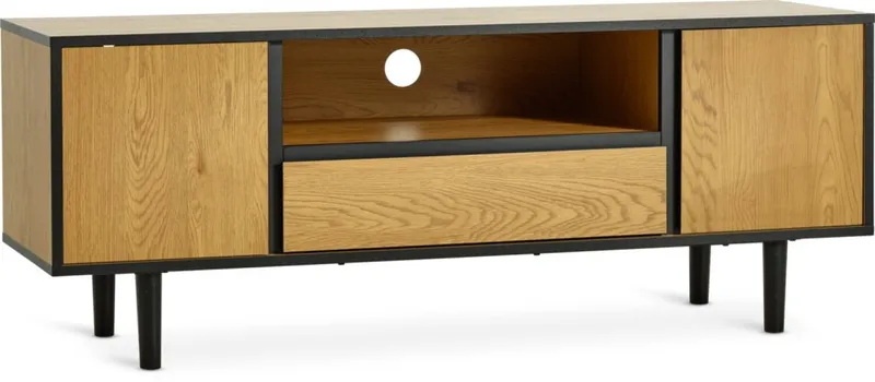 Mueble TV ODENSE 2 puertas 1 cajón roble/blanco en Madera natural - Muebles para TV, Uruguay | JYSK