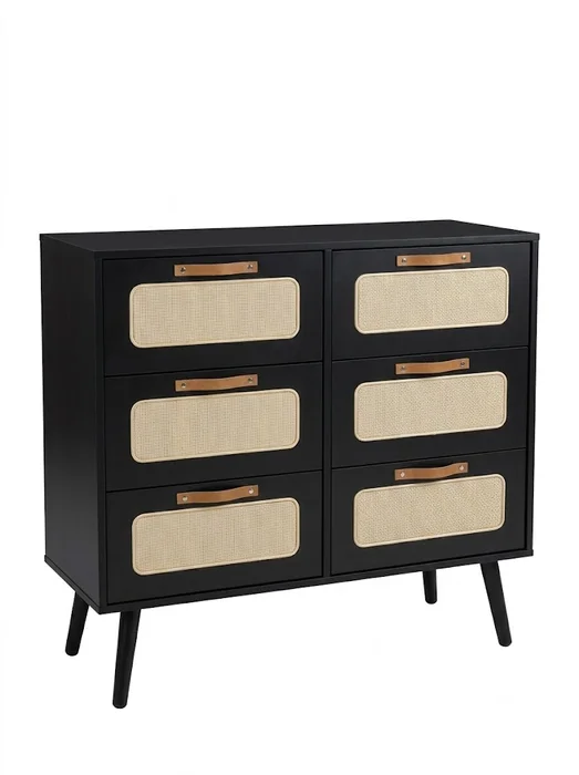 Cómoda Personal Praga 6 cajones – Negro en Madera natural - Cómodas, Uruguay | Berna home