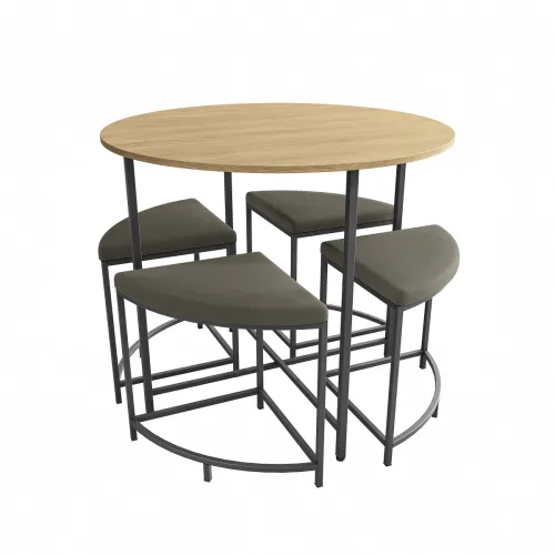 Mesa redonda 90 cms diámetro con 4 bancos Miel y Negro en Multicolor - Mesas de comedor, Uruguay | Champagne Home