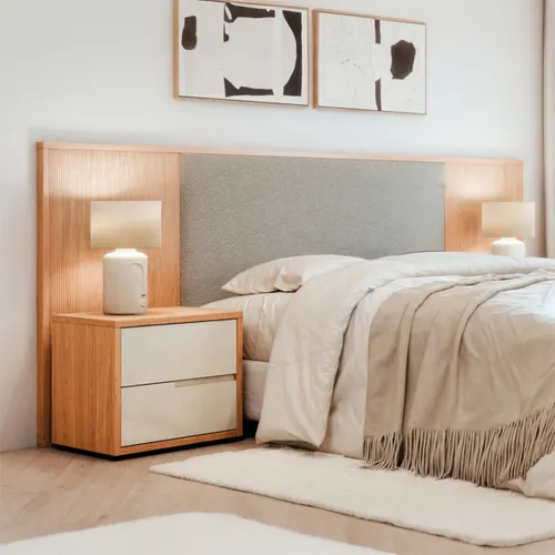 Respaldo King Tapizada Liam - Moderna - Marrón en Madera natural - Respaldos de cama, Uruguay | Rústico Hogar