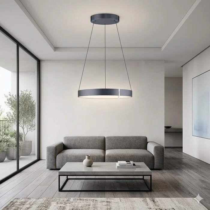 Colgante led anillo motorizado 44w 70cm a control remoto con varias funciones, gris grafito en Gris - Lámparas colgantes, Uruguay | Iluminica