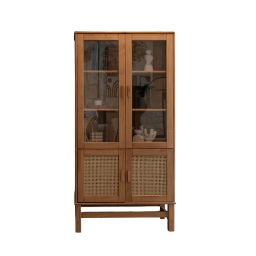 Cristalero 4 Puertas Madera de Pino y Rattan Natural - Linea Yakarta - Aparadores y recibidores, Uruguay | Berna home