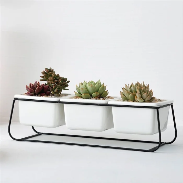 3 MACETAS CERAMICA 28x10x10CM BLANCO/NEGRO en Multicolor - Macetas, Uruguay | Koz, vista 2