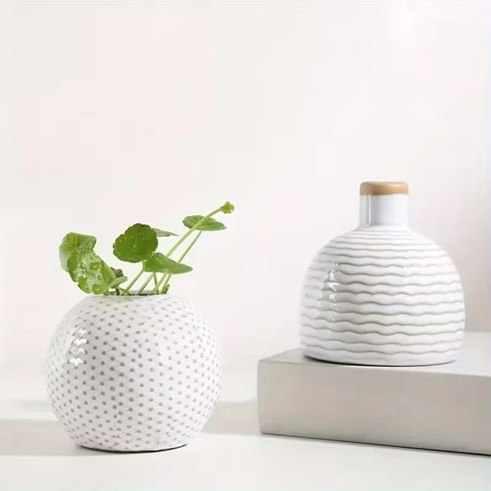 FLORERO DE RED CIRCULAR CERAMICA 9.5x9.5x8CM NATURAL en Madera natural - Jarrones, Uruguay | Decohogar, vista 3