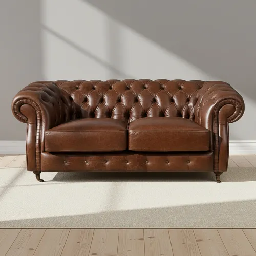 Sofa 2 Cuerpos Cuero-100-natural Marron New Chesterfield Choc. en Marrón - Sillones y sofás, Uruguay | Divino
