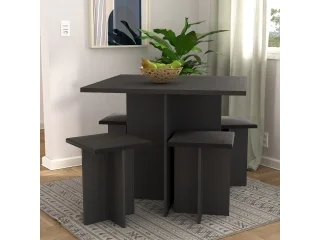 Conjunto de mesa y 4 banquetas Nogal/Negro en Negro - Mesas de comedor, Uruguay | Quesal, vista 4