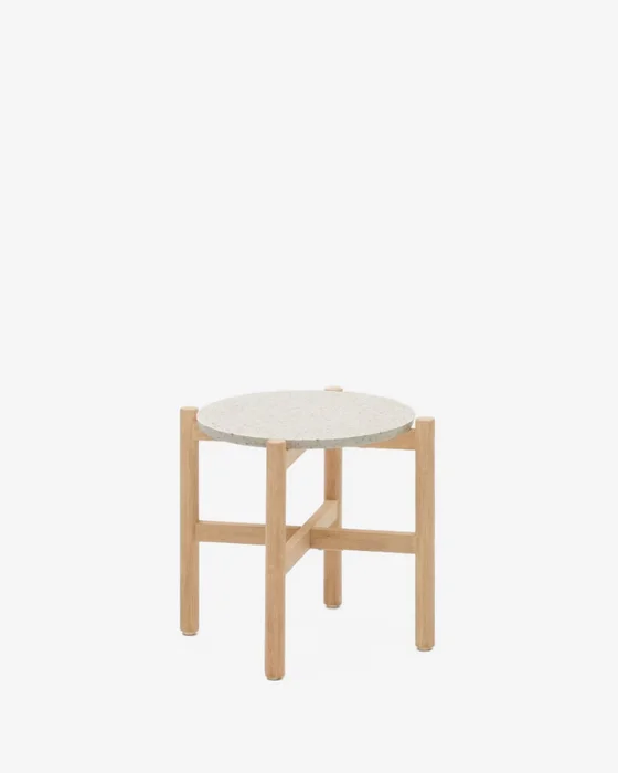 Mesa auxiliar Pola de cemento y madera maciza de eucalipto Ø 50 cm FSC 100% en Blanco, Natural - Mesas de arrimo, Uruguay | Kavehome
