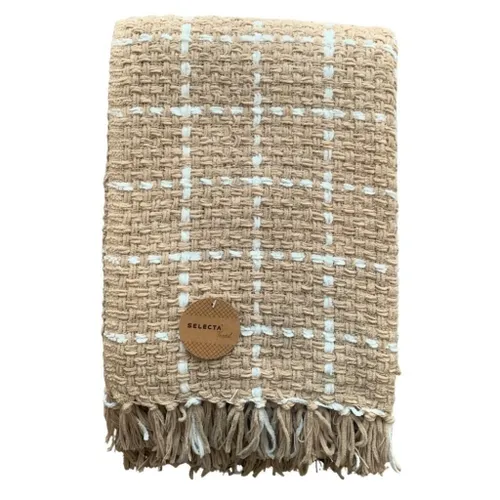 MANTA TEJIDA POLIESTER 125X150CM CUADROS BEIGE en Beige - Textiles, Uruguay | Decohogar