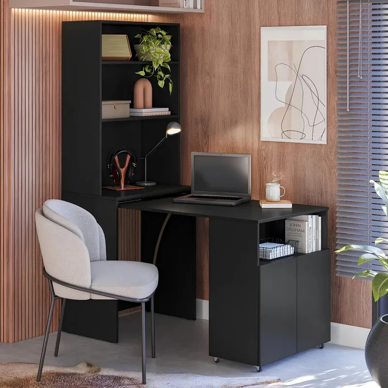 Escritorio Repisa Multifunción Duo - Línea Clara - Negro en Negro - Escritorios, Uruguay | Ecowood