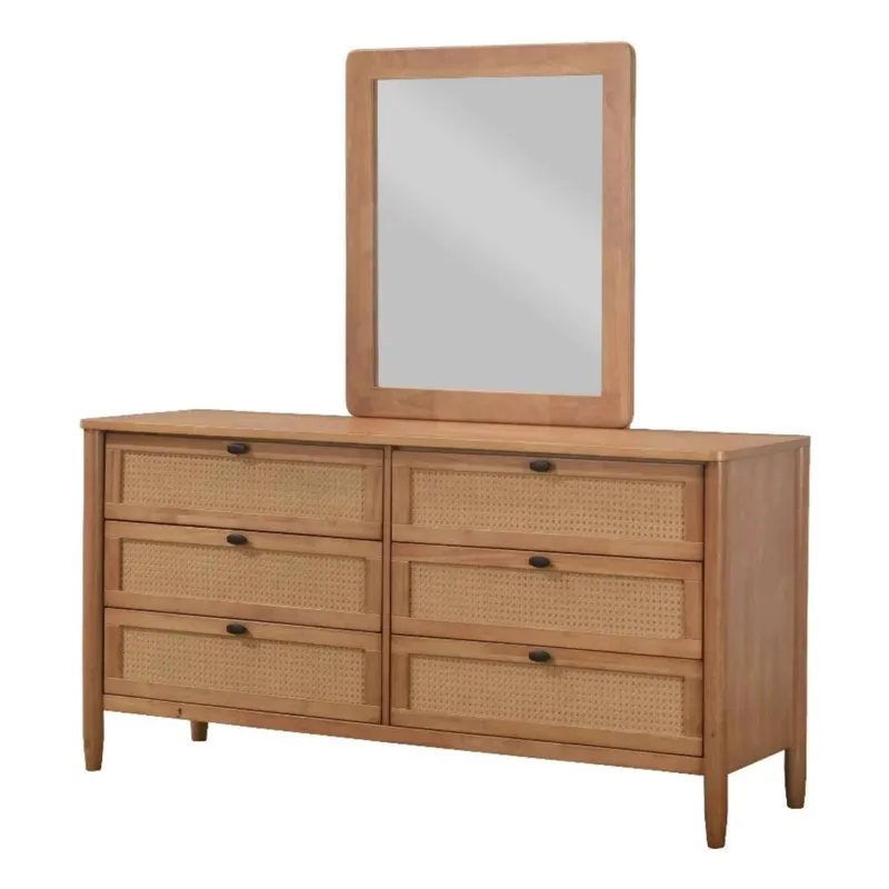 Cómoda con espejo Winnie - Nogal claro en Madera natural - Cómodas, Uruguay | Nario Hogar