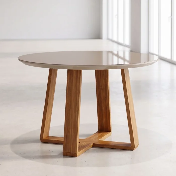 Mesa de Comedor 1.2 Redonda Linea Manhattan - Blanco/Natural - Mesas de comedor, Uruguay | Rústico Hogar