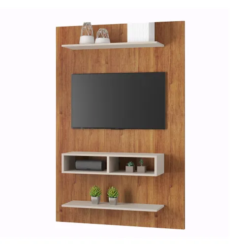 Panel Rack Tv Led Modular Living Sala Dormitorio Byte Miel Off White en Marrón - Aparadores y recibidores, Uruguay | Soy Hogar